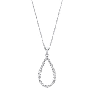 Silver Teardrop CZ Long Pendant On 16-18" Chain
