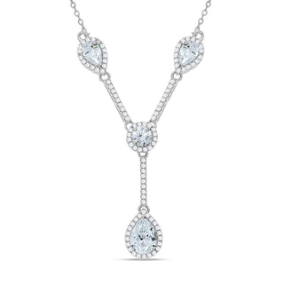 Silver Teardrop & Round CZ's Necklace 18
