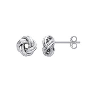 Silver Textured - Plain Finish Knot Stud Earrings