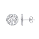 Silver Tree Of Life CZ Stud Earrings