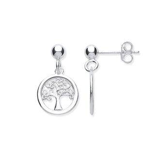 Silver Tree Of Life Drop Earrings