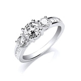 Silver Trilogy Rd. Brilliant With Baguettes On Shoulder Ring