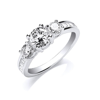 Silver Trilogy Rd. Brilliant With Baguettes On Shoulder Ring