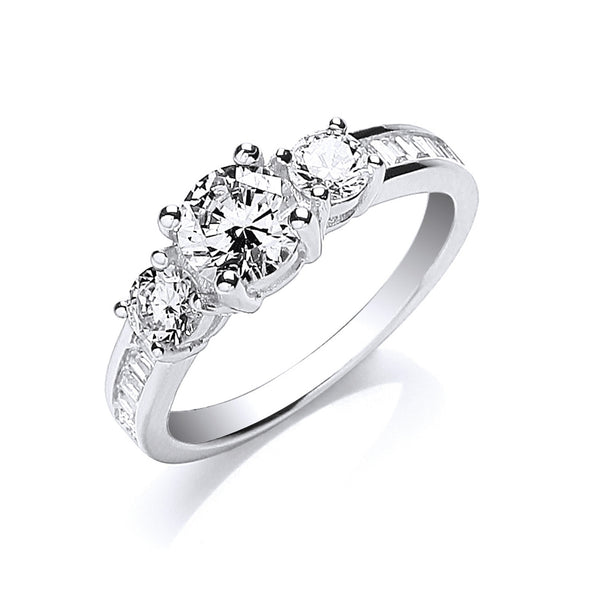 Silver Trilogy Rd. Brilliant With Baguettes On Shoulder Ring