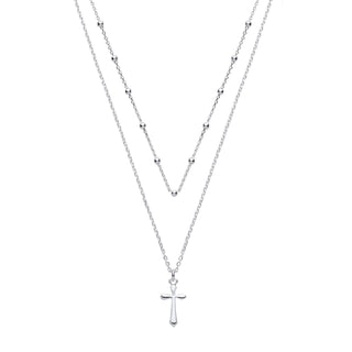 Silver Two Chains 16"/ 18" With Cross Pendant