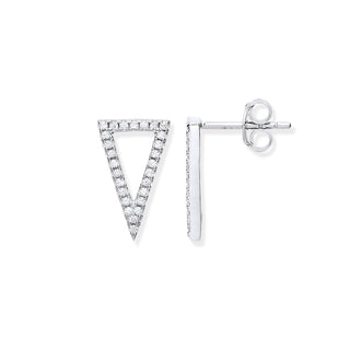 Silver Upside Down CZ Triangle Stud Earrings