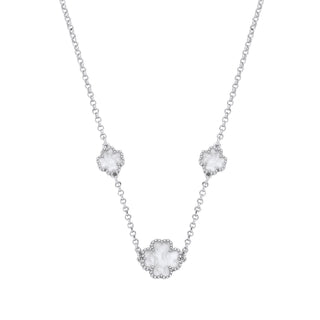 Silver White Enamel Four Leaf Clover Necklace