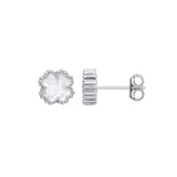 Silver White Enamel Four Leaf Clover Studs