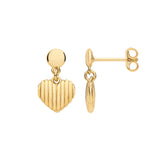 Silver Yg Plated Heart Ribbed Drop Earrings