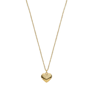 Silver Yg Plated Heart Ribbed Pendant Chain