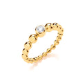 Sterling Silver CZ Beaded Yg Plated Silver Ring