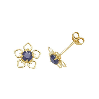 9K Yellow Gold Flower Sapphire Stud Earrings