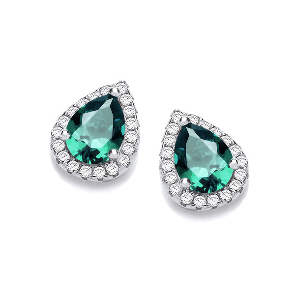 Teardrop Emerald Green CZ Stud Earrings
