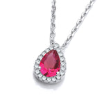Teardrop Red CZ Pendant With 18" Chain