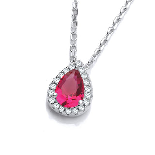Teardrop Red CZ Pendant With 18" Chain