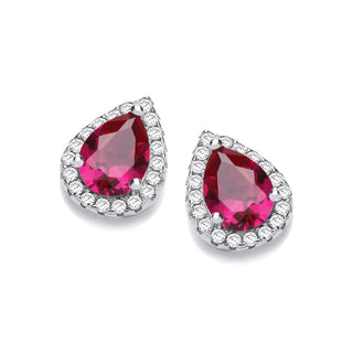 Teardrop Ruby Red CZ Stud Earrings