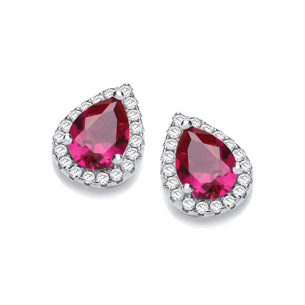 Teardrop Ruby Red CZ Stud Earrings