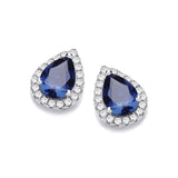 Teardrop Sapphire Blue CZ Stud Earrings
