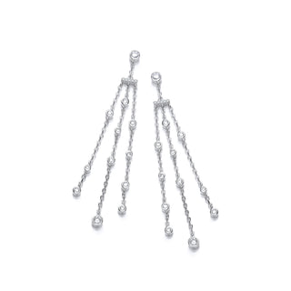 Three Strings With Rubover CZ Silver Drop Earrings