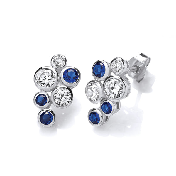 Timeless Style Rubover Set Blue & Clear CZ Earrings