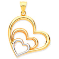 W, R & Yellow Gold CZ Hearts Pendant