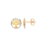 W & Yellow Gold 10mm Tree Of Life Stud Earrings