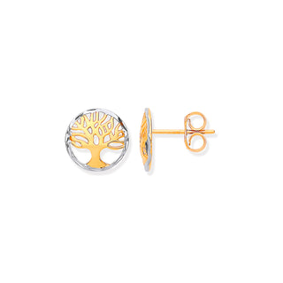 W & Yellow Gold 10mm Tree Of Life Stud Earrings