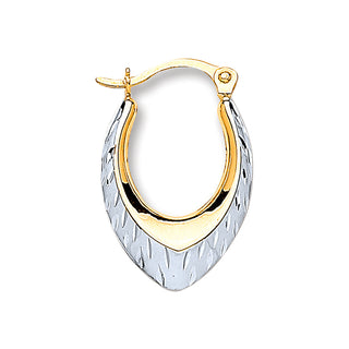 W & Yellow Gold Oval Ribbed Hoop Earrings
