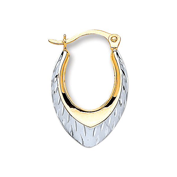 W & Yellow Gold Oval Ribbed Hoop Earrings