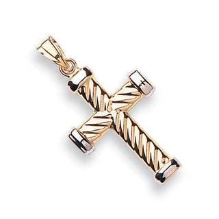 W & Yellow Gold Ribbed Cross