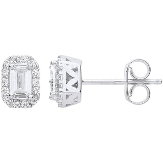 Wg Baguette Halo Stud Earrings