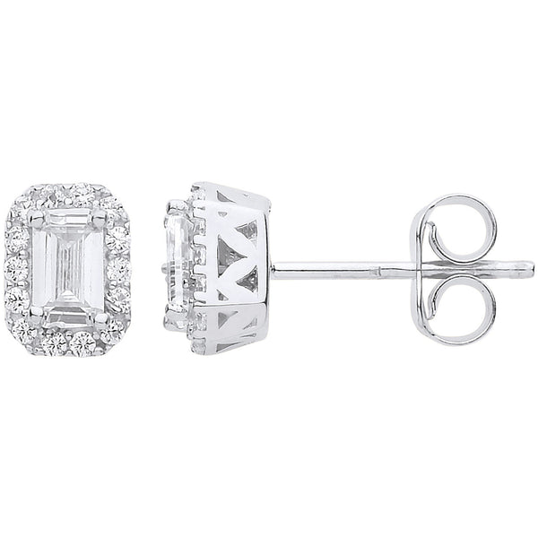 Wg Baguette Halo Stud Earrings