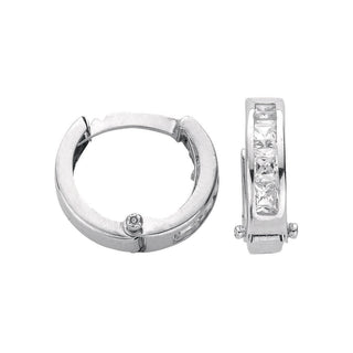 White Gold 12mm Princess Cut CZ Hinged Huggies