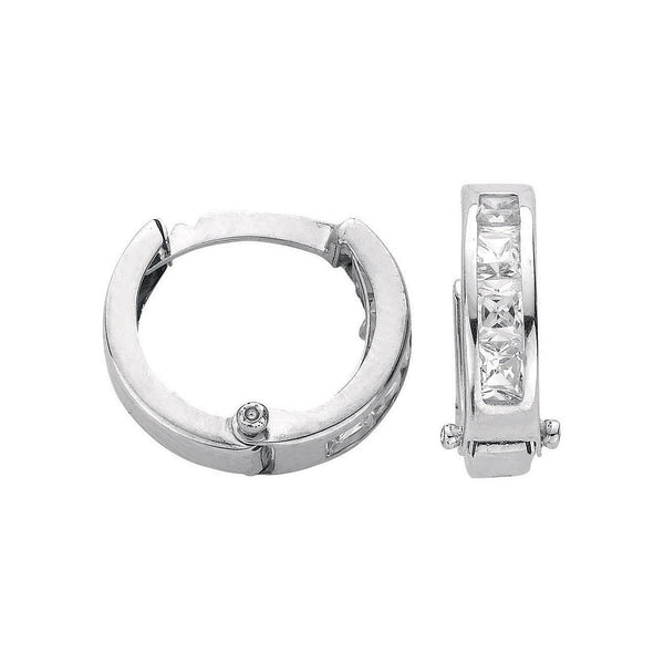White Gold 12mm Princess Cut CZ Hinged Huggies