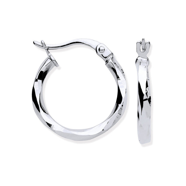 White Gold 16mm Faceted Hoop Earrings