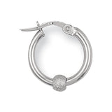 White Gold 17mm Glitter Ball Hoop Earrings