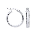 White Gold 18mm Ribbed Hoop Earrings