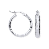 White Gold 18mm Ribbed Hoop Earrings