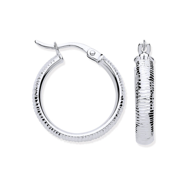 White Gold 18mm Ribbed Hoop Earrings