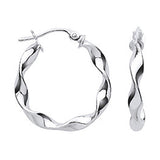 White Gold 21mm Twisted Hoop Earrings
