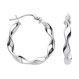 White Gold 21mm Twisted Hoop Earrings