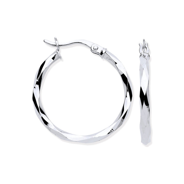 White Gold 22mm Faceted Hoop Earrings