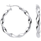 White Gold 25mm Twisted Hoop Earrings 1.3g