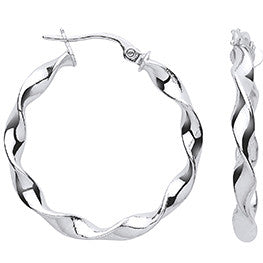 White Gold 25mm Twisted Hoop Earrings 1.3g