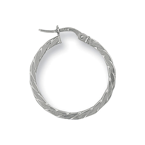 White Gold 25mm Twisted Hoop Earrings 1.4g