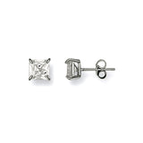 White Gold 6mm Claw Set Princess Cut CZ Studs