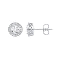 White Gold 8mm Round CZ Halo Stud Earrings