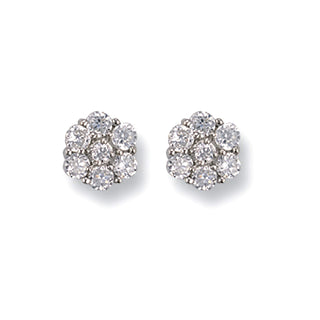 White Gold 9mm CZ Cluster Stud Earrings