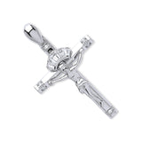 White Gold CZ Baguettes & Round Crucifix