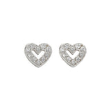 White Gold CZ Heart Stud Earrings